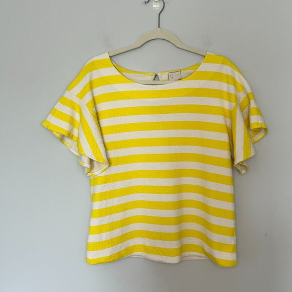 Anthropologie Postmark Edie Yellow Stripe Top Flutter Sleeves Size Small Bright - Picture 1 of 8